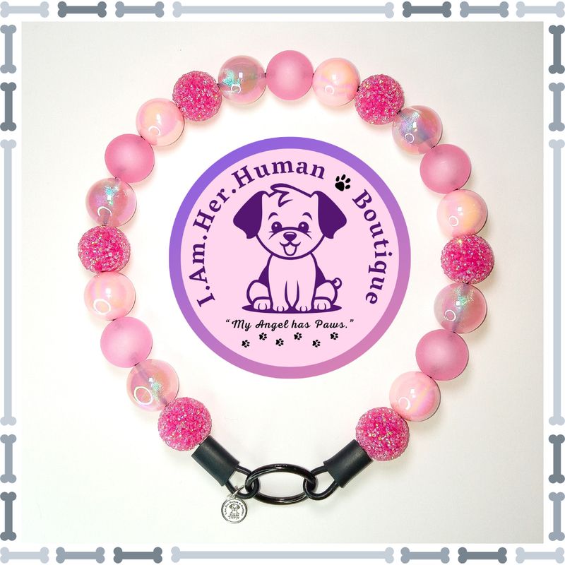 "Pink Dahlia Fantasy" Chunky Glam Bead Collar Pink Beads, Sugar Rhinestone, Frosted, Solid AB, Chunky Glam Bead Dog Collar, Bubblegum Beaded Dog Collar, Bead Dog Collar, Acrylic, Dog Pearls, Bead Dog Necklace