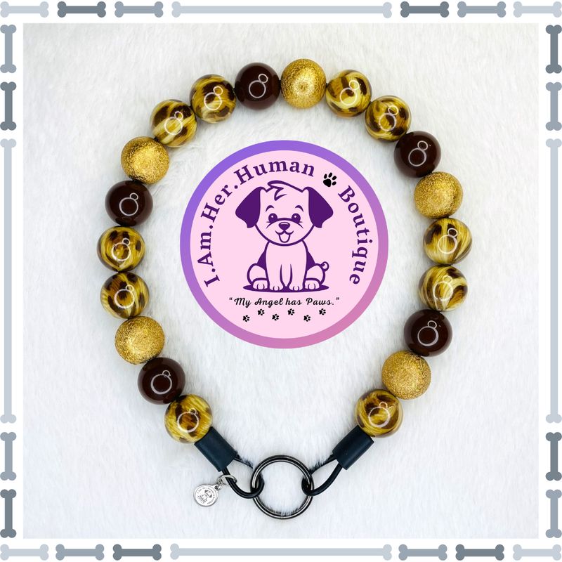 Safari Pup | Custom | Bubblegum Dog Collar | Beaded Dog Collar | Dog Pearls | Beaded Dog Necklace | Slip On | Acrylic | Leopard Print | Male Dog Collar