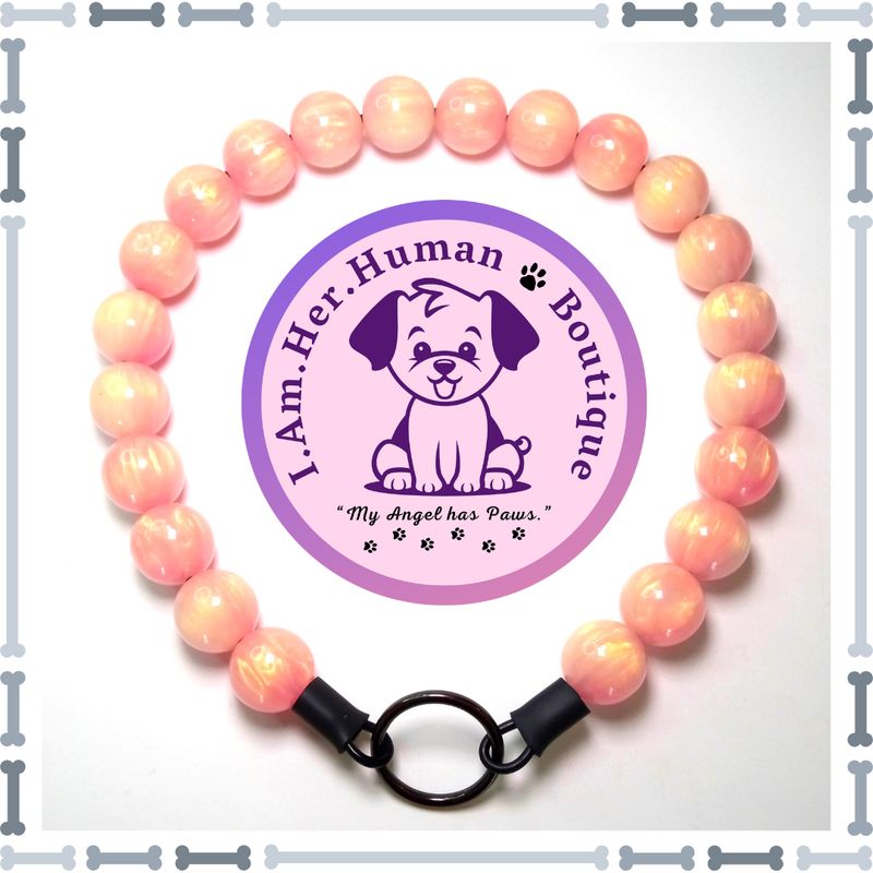 Pink &amp; White Shimmer, Chunky Glam Bead Dog Collar, Bubblegum Bead Dog Collar, Beaded Dog Collar, Bubblegum Beaded Collar, Acrylic