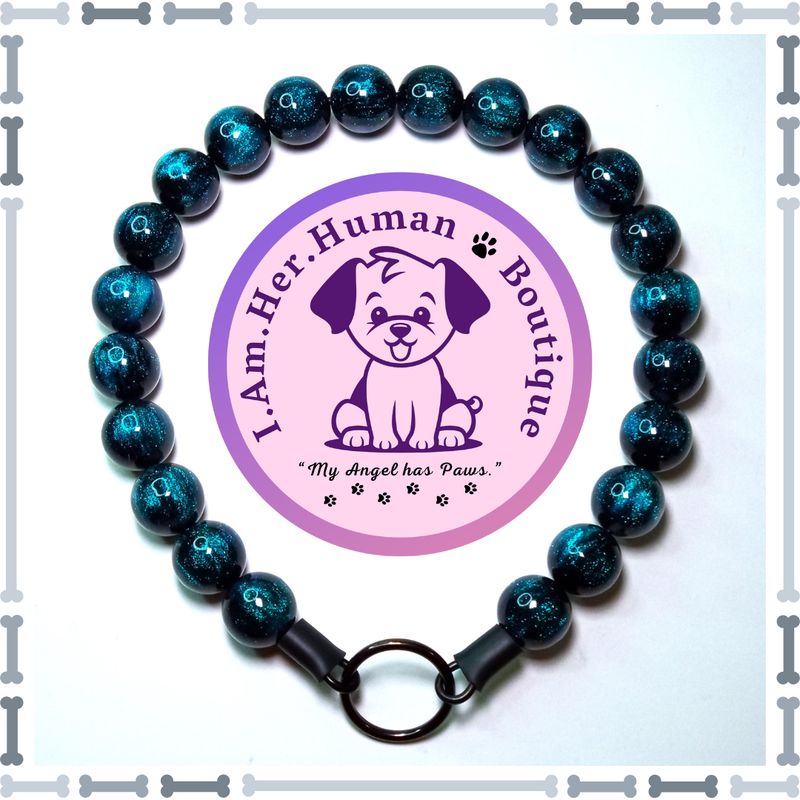 "Majestic Midnight" Chunky Glam Bead Collar Black & Blue Shimmer, Chunky Glam Bead Dog Collar, Bubblegum Bead Dog Collar, Beaded Dog Collar, Bubblegum Beaded Collar, Acrylic