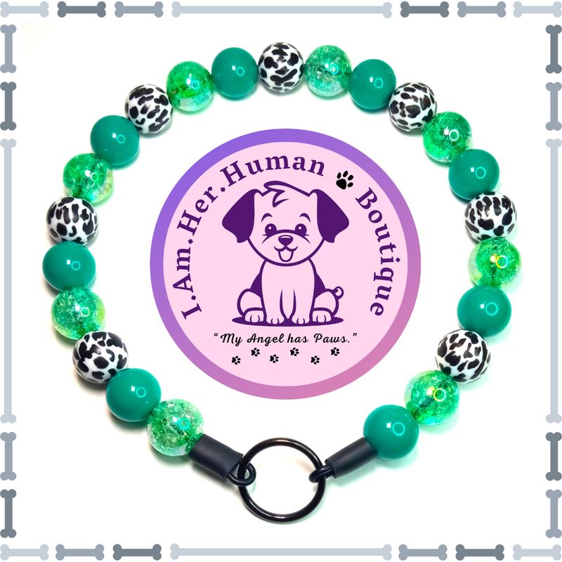 Teal Green Solid, Winter Green Crackle, Black &amp; White Cow Print, Chunky Bead Dog Collar, Bubblegum Bead Dog Collar, Beaded Dog Collar, Bubblegum Beaded Collar, Acrylic