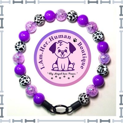 Purple Solid &amp; Crackle, Black &amp; White Cow Print, Chunky Bead Dog Collar, Bubblegum Bead Dog Collar, Beaded Dog Collar, Bubblegum Beaded Collar, Acrylic