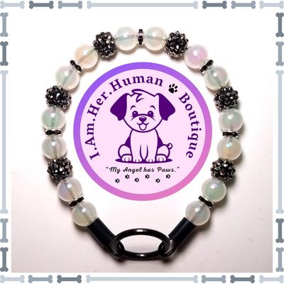 White Jelly AB, Smoky Black Rhinestone, Spacer Beads, XS Mini Glam Bead Dog Collar, Bubblegum Bead Dog Collar, XS Mini Beaded Dog Collar, Bubblegum Beaded Collar, Acrylic