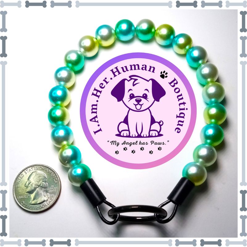 Blue &amp; Green Ombre Mermaid Pearls, XS Mini Glam Bead Dog Collar, Bubblegum Bead Dog Collar, XS Mini Beaded Dog Collar, Bubblegum Beaded Collar, Acrylic