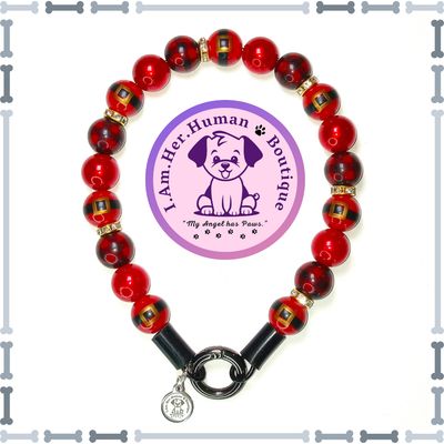 Christmas Dog Collar, Red Santa Beads, Red Plaid Beads, Red Pearls, Rhinestone Spacer Beads, XS Mini Glam Dog Bead Collar, Bubblegum Bead Dog Collar, XS Mini Beaded Dog Collar, Bubblegum Beaded Collar, Acrylic, Dog Pearls, Bead Dog Necklace