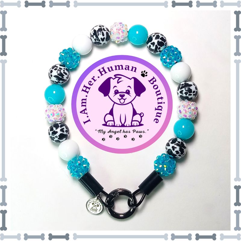 "Lil Cowgirl Glitz" XS Mini Glam Bead Collar Cow Print, Rhinestone, Solid, Jelly, Neon Blue, XS Mini Glam Bead Dog Collar, Bubblegum Bead Dog Collar, Dog Pearls, Bubblegum Beaded Collar, Dog Necklace, Acrylic