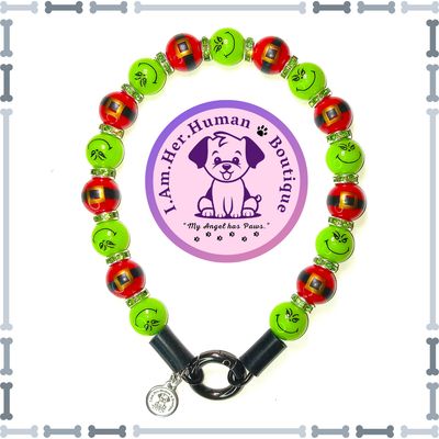 "Lil Merry Grinchmas" XS Mini Glam Bead Collar The Grinch Bead Dog Collar, Christmas Dog Collar, XS Mini Glam Dog Bead Collar, Bubblegum Bead Dog Collar, XS Mini Beaded Dog Collar, Bubblegum Beaded Collar, Acrylic, Dog Pearls, Bead Dog Necklace