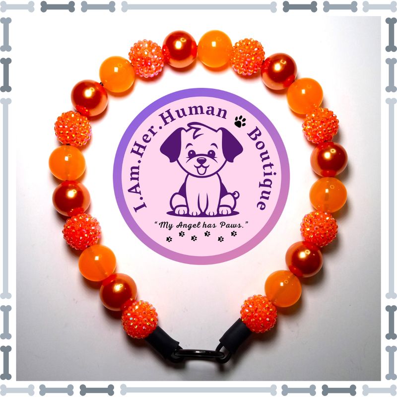 Orange Rhinestone, Orange Pearl, Orange Jelly, Chunky Glam Bead Dog Collar, Bubblegum Bead Dog Collar, Beaded Dog Collar, Bubblegum Beaded Collar, Acrylic