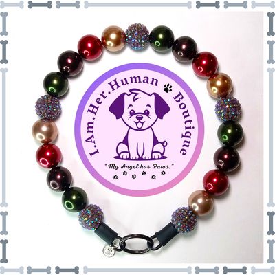 "Autumn Glam" Chunky Glam Bead Collar Thanksgiving, Autumn, Brown, Plum, Green, Champagne, Chunky Glam Bead Dog Collar, Bubblegum Bead Dog Collar, Beaded Dog Collar, Bubblegum Beaded Collar, Acrylic