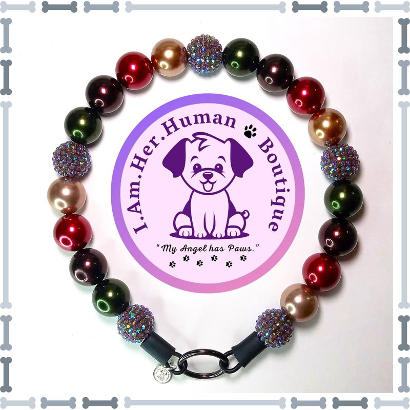 Thanksgiving, Autumn, Brown, Plum, Green, Champagne, Chunky Glam Bead Dog Collar, Bubblegum Bead Dog Collar, Beaded Dog Collar, Bubblegum Beaded Collar, Acrylic