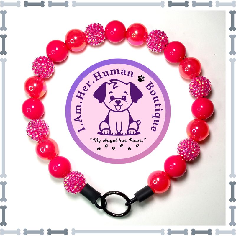 Bright Pink Jelly, Hot Pink, Hot Pink Rhinestone, Chunky Glam Bead Dog Collar, Bubblegum Bead Dog Collar, Beaded Dog Collar, Bubblegum Beaded Collar, Acrylic