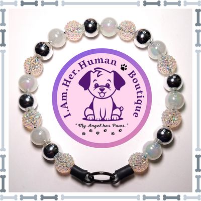 Clear AB Rhinestone, Silver Chrome, White Jelly AB, Chunky Glam Bead Dog Collar, Bubblegum Bead Dog Collar, Beaded Dog Collar, Bubblegum Beaded Collar, Acrylic