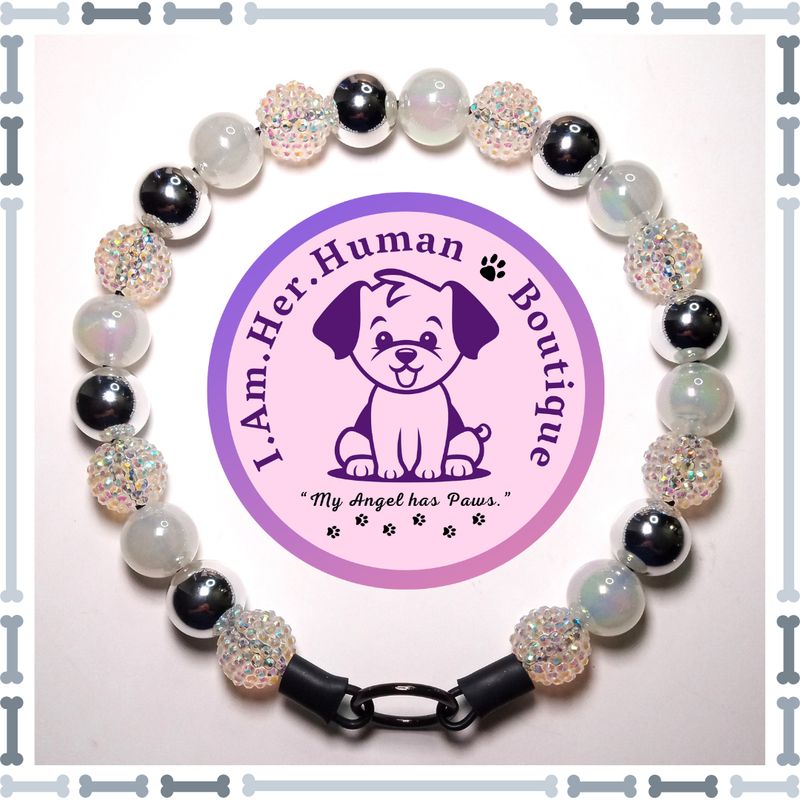 Clear AB Rhinestone, Silver Chrome, White Jelly AB, Chunky Glam Bead Dog Collar, Bubblegum Bead Dog Collar, Beaded Dog Collar, Bubblegum Beaded Collar, Acrylic