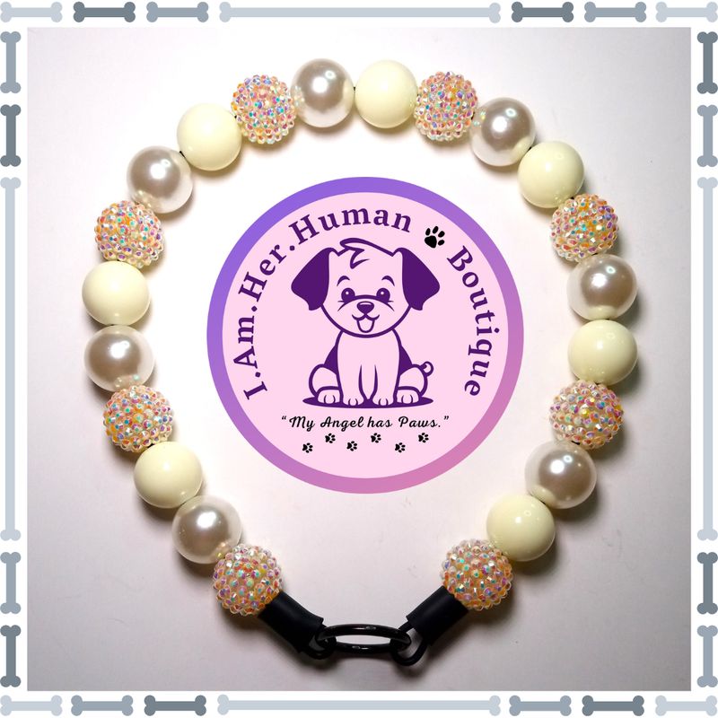 Cream Rhinestone, Cream Pearl, Cream Solid, Chunky Glam Bead Dog Collar, Bubblegum Bead Dog Collar, Beaded Dog Collar, Bubblegum Beaded Collar, Acrylic