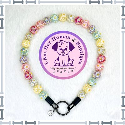 Daisy Print Pastel Beads, Mini Bead Dog Collar, Bubblegum Bead Dog Collar, Mini Beaded Dog Collar, Bubblegum Beaded Collar, Acrylic, Dog Pearls, Bead Dog Necklace