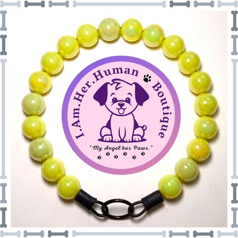Yellow, Jelly, Chunky Bead Dog Collar, Bubblegum Beaded Collar, Beaded Dog Collar, Pastel Colors, Acrylic