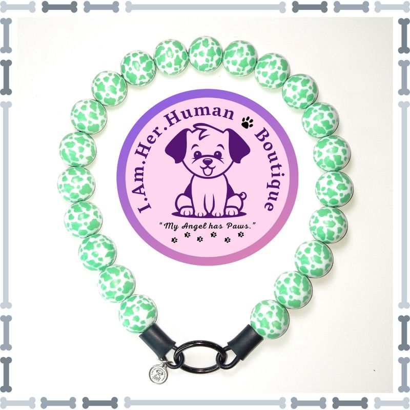 Cow Print, Chunky Bead Dog Collar, Bubblegum Beaded Collar, Beaded Dog Collar, Acrylic, Dog Pearls, Bead Dog Necklace