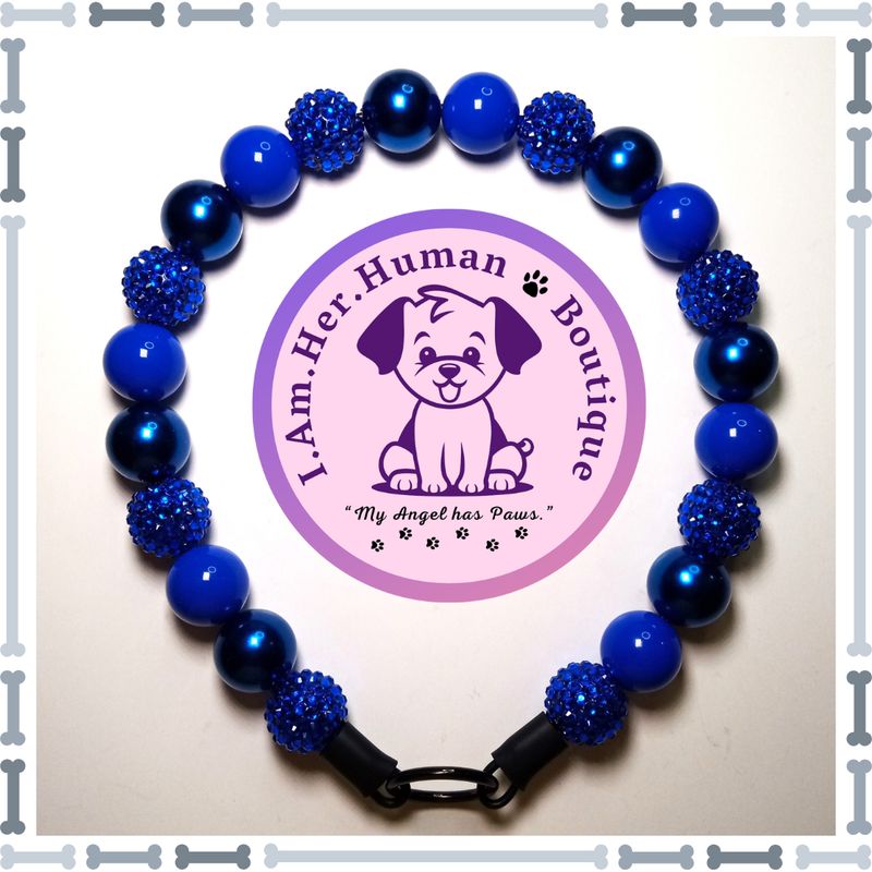 Royal Blue Rhinestone, Royal Blue Pearl, Royal Blue Solid, Chunky Glam Bead Dog Collar, Bubblegum Bead Dog Collar, Beaded Dog Collar, Bubblegum Beaded Collar, Acrylic