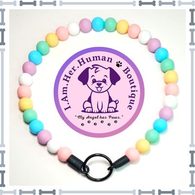 "Cotton Rainbow" Silicone Bead Collar Pastel Colors, Silicone Bead Dog Collar, Bubblegum Bead Dog Collar, Beaded Dog Collar, Bubblegum Beaded Collar, Silicone