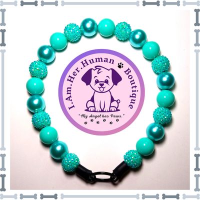Aqua Blue Rhinestone, Aqua Blue Solid, Blue Pearl, Chunky Glam Bead Dog Collar, Bubblegum Beaded Dog Collar, Bead Dog Collar, Acrylic