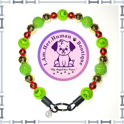 "Merry Grinchmas" Chunky Glam Bead Collar Christmas, Grinch Face, Rhinestones, Ornament Beads, Santa Beads, Chunky Glam Bead Dog Collar, Bubblegum Bead Dog Collar, Beaded Dog Collar, Bubblegum Beaded Collar, Acrylic