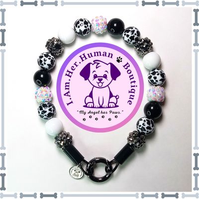 "Lil Cowgirl Grit" XS Mini Glam Bead Collar Cow Print, Rhinestone, Solid, Jelly, Black, XS Mini Glam Bead Dog Collar, Bubblegum Bead Dog Collar, Dog Pearls, Bubblegum Beaded Collar, Dog Necklace, Acrylic