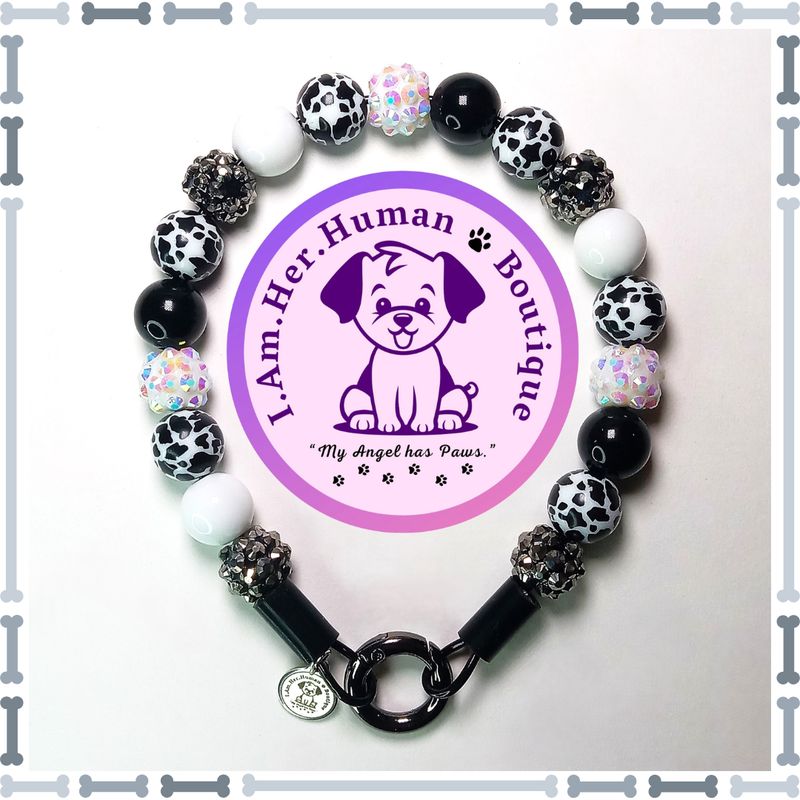 "Lil Cowgirl Grit" XS Mini Glam Bead Collar Cow Print, Rhinestone, Solid, Jelly, Black, XS Mini Glam Bead Dog Collar, Bubblegum Bead Dog Collar, Dog Pearls, Bubblegum Beaded Collar, Dog Necklace, Acrylic