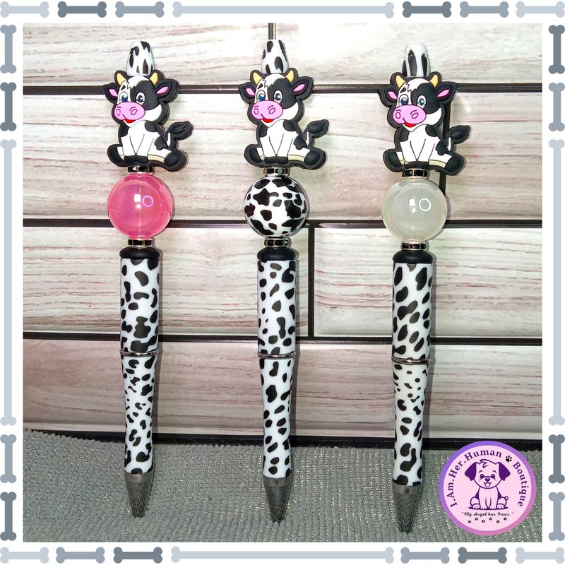 Refillable, Cow Print, Beaded Pens, Pen Set