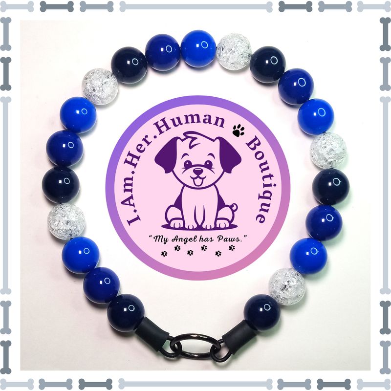 Blue Solids, White Crackle, Chunky Swag Bead Dog Collar, Bubblegum Beaded Dog Collar, Bead Dog Collar, Acrylic