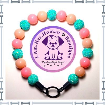 Cotton Candy Pink Jelly, Peach Jelly, Aqua Blue Rhinestone, Chunky Glam Bead Dog Collar, Bubblegum Bead Dog Collar, Beaded Dog Collar, Bubblegum Beaded Collar, Acrylic