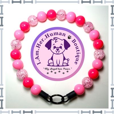Bubblegum Pink Solid, Hot Pink Solid, Pink Crackle, Chunky Bead Dog Collar, Bubblegum Bead Dog Collar, Beaded Dog Collar, Bubblegum Beaded Collar, Acrylic