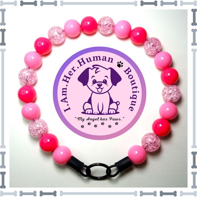 Bubblegum Pink Solid, Hot Pink Solid, Pink Crackle, Chunky Bead Dog Collar, Bubblegum Bead Dog Collar, Beaded Dog Collar, Bubblegum Beaded Collar, Acrylic