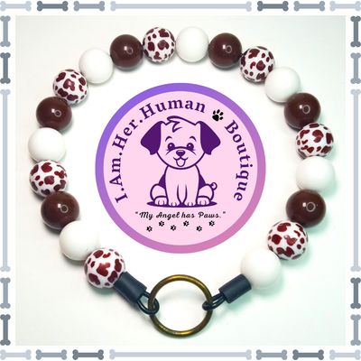 "Brown & White Cow Print" Chunky Bead Collar Brown & White Cow Print with White Solid, Chunky Bead Dog Collar, Bubblegum Bead Dog Collar, Beaded Dog Collar, Bubblegum Beaded Collar, Acrylic