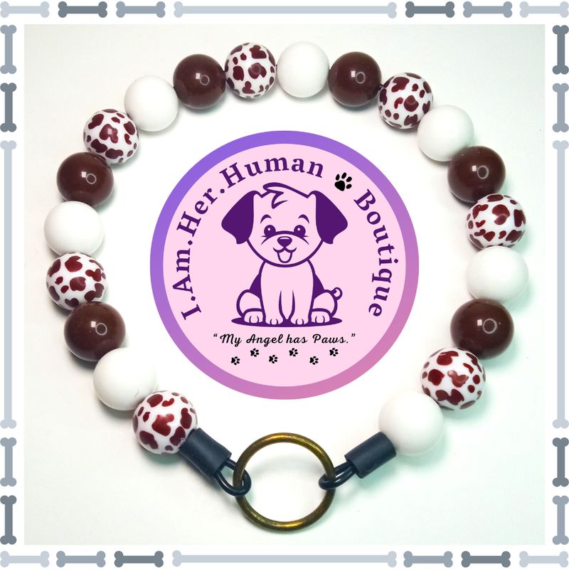 Brown &amp; White Cow Print with White Solid, Chunky Bead Dog Collar, Bubblegum Bead Dog Collar, Beaded Dog Collar, Bubblegum Beaded Collar, Acrylic
