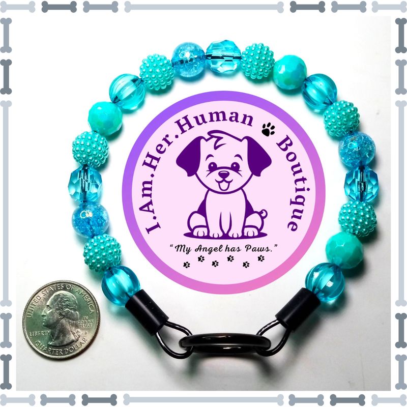 Turquoise Rhinestone, Turquoise Pumpkin, Turquoise Disco, Light Blue Crackle, XS Mini Glam Bead Dog Collar, Bubblegum Bead Dog Collar, XS Mini Beaded Dog Collar, Bubblegum Beaded Collar, Acrylic