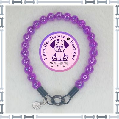 Lil Amethyst Bubbles | Beaded Dog Collar | Bubblegum Dog Collar | Dog Pearls | Dog Necklace | Acrylic Bead Collar | Slip On | Dark Purple | Small Dog Collar