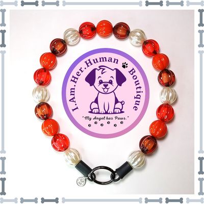 Thanksgiving, Autumn, Pumpkin Bubblegum Beads, Chunky Glam Bead Dog Collar, Bubblegum Bead Dog Collar, Beaded Dog Collar, Bubblegum Beaded Collar, Acrylic