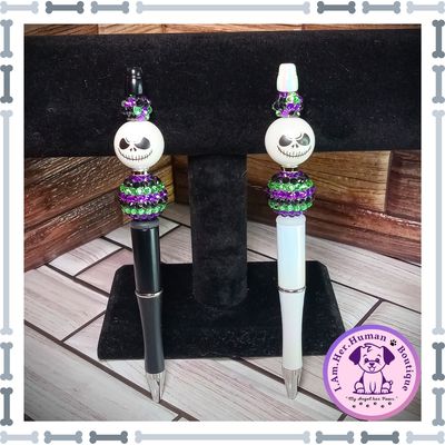 Refillable, Halloween, Beaded Pen, Jack Face, Purple Green Black Rhinestone