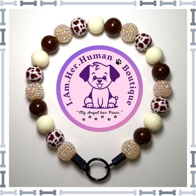 Cream Rhinestone, Brown, Cream, Brown &amp; White Cow Print, Chunky Glam Bead Dog Collar, Bubblegum Bead Dog Collar, Beaded Dog Collar, Bubblegum Beaded Collar, Acrylic