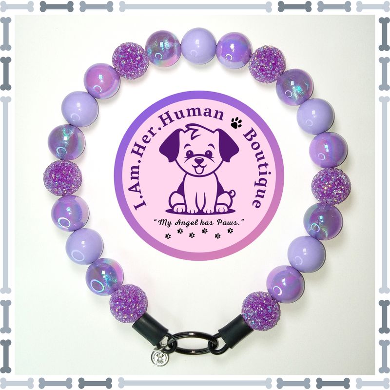"Purple Orchid Fantasy" Chunky Glam Bead Collar Purple Beads, Sugar Rhinestone, Solid, Solid AB, Chunky Glam Bead Dog Collar, Bubblegum Beaded Dog Collar, Bead Dog Collar, Acrylic, Dog Pearls, Bead Dog Necklace