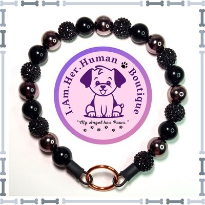 "Black Beauty" Chunky Glam Bead Collar Black Rhinestone Solid Chrome, Chunky Glam Bead Dog Collar, Bubblegum Beaded Dog Collar, Bead Dog Collar, Acrylic