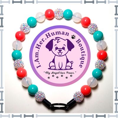"Beach Sprinkles" Mini Glam Bead Collar Beach Colors, Sparkling Rhinestone, Turquoise, Punch Pink, Mini Glam Bead Dog Collar, Bubblegum Bead Dog Collar, Mini Beaded Dog Collar, Bubblegum Beaded Collar, Acrylic