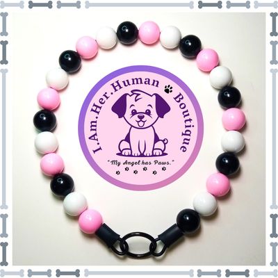 Pink, White, Black, Mini Bead Dog Collar, Bubblegum Bead Dog Collar, Mini Beaded Dog Collar, Bubblegum Beaded Collar, Acrylic