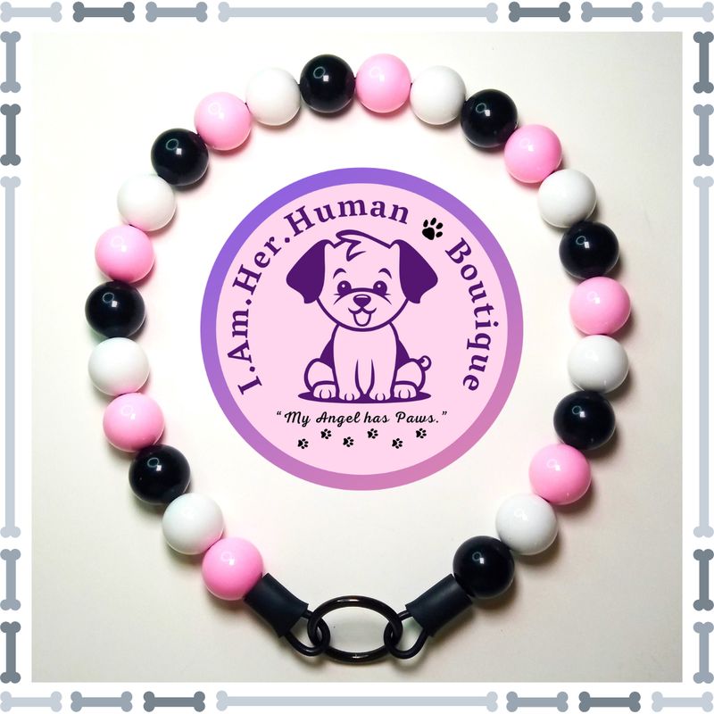 Pink, White, Black, Mini Bead Dog Collar, Bubblegum Bead Dog Collar, Mini Beaded Dog Collar, Bubblegum Beaded Collar, Acrylic