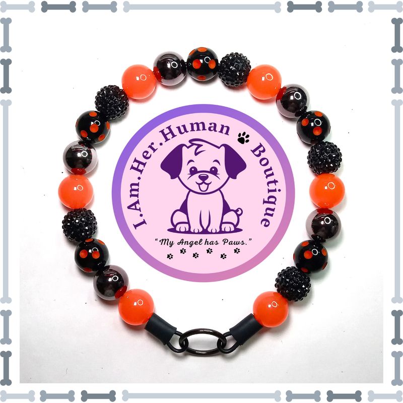 Halloween, Glow in the Dark, Rhinestone, Polka Dots, Chunky Glam Bead Dog Collar, Bubblegum Bead Dog Collar, Beaded Dog Collar, Bubblegum Beaded Collar, Acrylic
