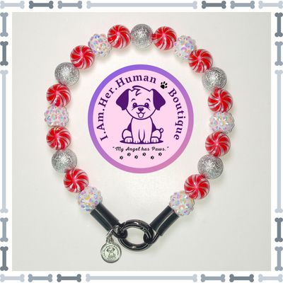 "Lil Christmas Candy" XS Mini Glam Bead Collar Christmas Dog Collar, Print Beads, Stardust Beads, Rhinestone Beads, XS Mini Glam Dog Bead Collar, Bubblegum Bead Dog Collar, XS Mini Beaded Dog Collar, Bubblegum Beaded Collar, Acrylic, Dog Pearls, Bead Dog Necklace