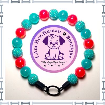 Turquoise Rhinestone, Turquoise Jelly AB, Hot Pink Jelly AB, Chunky Glam Bead Dog Collar, Bubblegum Bead Dog Collar, Beaded Dog Collar, Bubblegum Beaded Collar, Acrylic