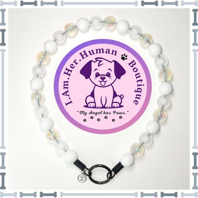 White Frost, White Solid, White Opalescence, Mini Glam Bead Dog Collar, Bubblegum Bead Dog Collar, Mini Beaded Dog Collar, Bubblegum Beaded Collar, Acrylic