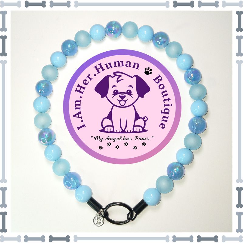 Blue Frost, Blue Solid, Blue Opalescence, Mini Glam Bead Dog Collar, Bubblegum Bead Dog Collar, Mini Beaded Dog Collar, Bubblegum Beaded Collar, Acrylic