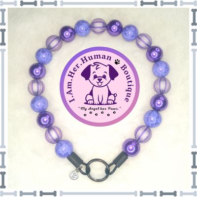 Purple Lace Diva | Beaded Dog Collar | Bubblegum Dog Collar | Dog Pearls | Dog Necklace | Acrylic | Slip On | Purple | Chunky Bead | Glam Dog Collar